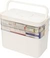 Large 3-tier medicine cabinet organizer with portable small pill box, empty first aid kit storage container for home and travel, multipurpose medicine organizer box with handle for family emergency.