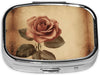 Vintage Rose Leak-Proof Square Round Pill Case – Daily 2 Compartment Organizer for Cod Liver Oil & Medicine – Portable Travel Pill Box for Pocket or Purse