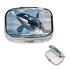 Square Round Pill Case Light Blue Pizza Slice Pill Box Daily 2 Compartment Travel Pill Container for Pocket Purse Portable Medicine Cod Liver Oil Storage Box 2 Times a Day Pill Organizer