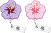 TUYUU 2PCS Cute Flower Badge Reel - Purple & Pink Floral Acrylic Retractable ID Name Card Holder with Swivel Alligator Clip - Nurse Office Accessories for OT CNA RN MA & Social Worker Gifts