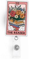 The Reader Embroidered Badge Reel Floral Book Tarot Nurse Badge Reel Kindle Bookish Smut Badge Holder with Retractable Clip for RN LPN MA Medical Worker Teacher Doctor Accessories Gifts 2 Inches