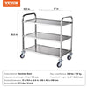 VEVOR Lab Rolling Cart, 3-Shelf Stainless Steel Rolling Cart, Lab Serving Cart with Swivel Casters, Dental Utility Cart for Clinic, Lab, Hospital, Salon, 26.38"x15.55"x34.13"