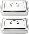 2 Pcs Medical Surgical Trays, Easy Access Handle 201 Stainless Steel Sterilized Plate Box with Lid, Large Capacity Dental Instruments Tray Organizer Holder, for Lab,