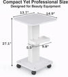 Esthetician Machine Stand with Wheels, 220 lbs Capacity Beauty Salon Rolling Trolley Cart with 2 Locking Casters, Iron Spa Equipment Cart for Facial & RF Devices, White