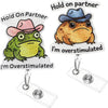 2 Pack Funny Nurse Badge Reel Cute Nursing Cowboy Frog Badge Reels Retractable Hold On Partner, I'm Overstimulated ID Card Holder with Clip Hospital Medical Accessories for RN, LPN, CNA