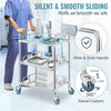 VEVOR Lab Rolling Cart, 3-Shelf Stainless Steel Rolling Cart, Lab Serving Cart with Swivel Casters, Dental Utility Cart for Clinic, Lab, Hospital, Salon, 26.38"x15.55"x34.13"
