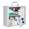 Lockable Wall Mounted Medicine Cabinet, Secure Metal First Aid Box with Handle & Key, Portable, Childproof Medical Storage for Bathroom, 11.42"x4.33"x9.84", Silver