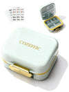 Small Pill Case Travel Pill Organizer - Moisture-Proof 7 Compartments Daily Pill Box for Purse, Pocket & Gym Bag, Secure Double Lock Medicine Vitamin Container for Supplements/Fish Oil - Sky Blue