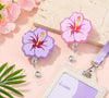 TUYUU 2PCS Cute Flower Badge Reel - Purple & Pink Floral Acrylic Retractable ID Name Card Holder with Swivel Alligator Clip - Nurse Office Accessories for OT CNA RN MA & Social Worker Gifts