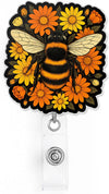 Bumble Bee Floral Badge Reel Nature Wildflower Animals Insect Lover ID Badge Holder with Retractable Clip for Doctor Student Medical Assistant Coworker Work Doctor Accessories Gifts 2 Inches