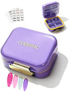 Small Pill Case Travel Pill Organizer - Moisture-Proof 7 Compartments Daily Pill Box for Purse, Pocket & Gym Bag, Secure Double Lock Medicine Vitamin Container for Supplements/Fish Oil - Sky Blue