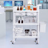 VEVOR Medical Mobile Trolley Cart with 2 Drawers & 3 Trash Cans, 2 Tiers Beauty Salon Rolling Trolley with 4 Silent Wheels & 2 Dirts Bucket & Bowl, Medical Utility Cart for Hospital Dental Clinic Lab