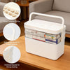 Large 3-tier medicine cabinet organizer with portable small pill box, empty first aid kit storage container for home and travel, multipurpose medicine organizer box with handle for family emergency.