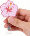 TUYUU 2PCS Cute Flower Badge Reel - Purple & Pink Floral Acrylic Retractable ID Name Card Holder with Swivel Alligator Clip - Nurse Office Accessories for OT CNA RN MA & Social Worker Gifts