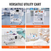VEVOR Medical Mobile Trolley Cart with 2 Drawers & 3 Trash Cans, 2 Tiers Beauty Salon Rolling Trolley with 4 Silent Wheels & 2 Dirts Bucket & Bowl, Medical Utility Cart for Hospital Dental Clinic Lab