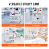 VEVOR Medical Mobile Trolley Cart with 2 Drawers & 3 Trash Cans, 2 Tiers Beauty Salon Rolling Trolley with 4 Silent Wheels & 2 Dirts Bucket & Bowl, Medical Utility Cart for Hospital Dental Clinic Lab