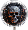 Cool Skull Graphics Pill Organizer Round Pill Box Small Pill Case with 3 Compartment Travel Pill Container Portable Medicine Box Metal Medicine Organizer Medication Holder