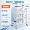 VEVOR Lab Rolling Cart, 3-Shelf Stainless Steel Rolling Cart, Lab Serving Cart with Swivel Casters, Dental Utility Cart for Clinic, Lab, Hospital, Salon, 26.38"x15.55"x34.13"