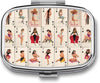 Poker Pinup Girls Metal 2 Compartment Pill Organizer Portable Pill Box for Pocket Daily Portable Medicine Vitamin Tablet Storage