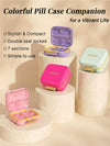 Small Pill Case Travel Pill Organizer - Moisture-Proof 7 Compartments Daily Pill Box for Purse, Pocket & Gym Bag, Secure Double Lock Medicine Vitamin Container for Supplements/Fish Oil - Sky Blue