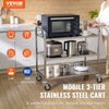 VEVOR Lab Rolling Cart, 3-Shelf Stainless Steel Rolling Cart, Lab Serving Cart with Swivel Casters, Dental Utility Cart for Clinic, Lab, Hospital, Salon, 26.38"x15.55"x34.13"