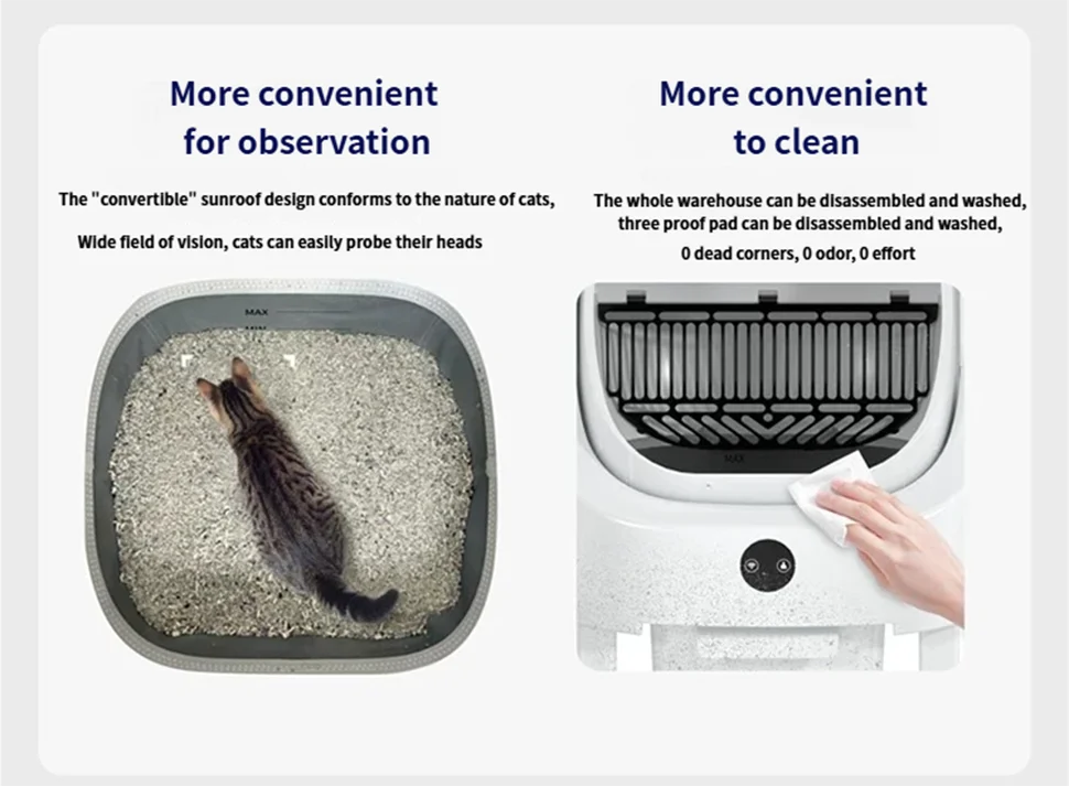 HEYBO PET Large Capacity Self Cleaning Cat Litter Box Safety App Control Odor Free Waste Bin Auto Smart Open Cat Litter Box