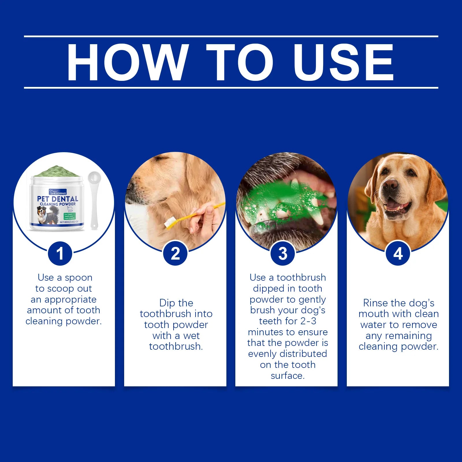 Yegbong 80g Dog Teeth Cleaning Powder Dental Whiten Tartar Eliminate Fresh Breath Pet Oral Hygiene Care Brighten Teeth Powder