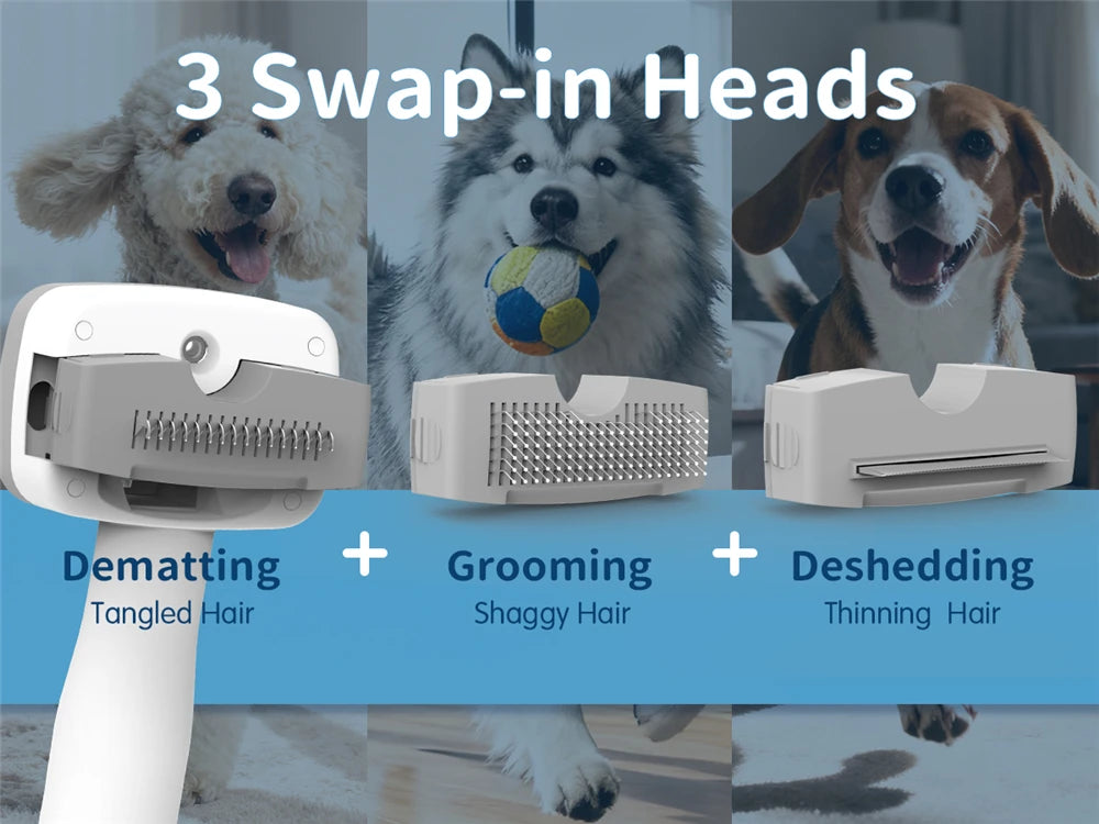 PAWIMOOD 3 in 1 Pet Steam Brush for Dogs Cats Spray Hair Removal Comb Self Cleaning 3 Swap Heads Grooming Dematting Deshedding