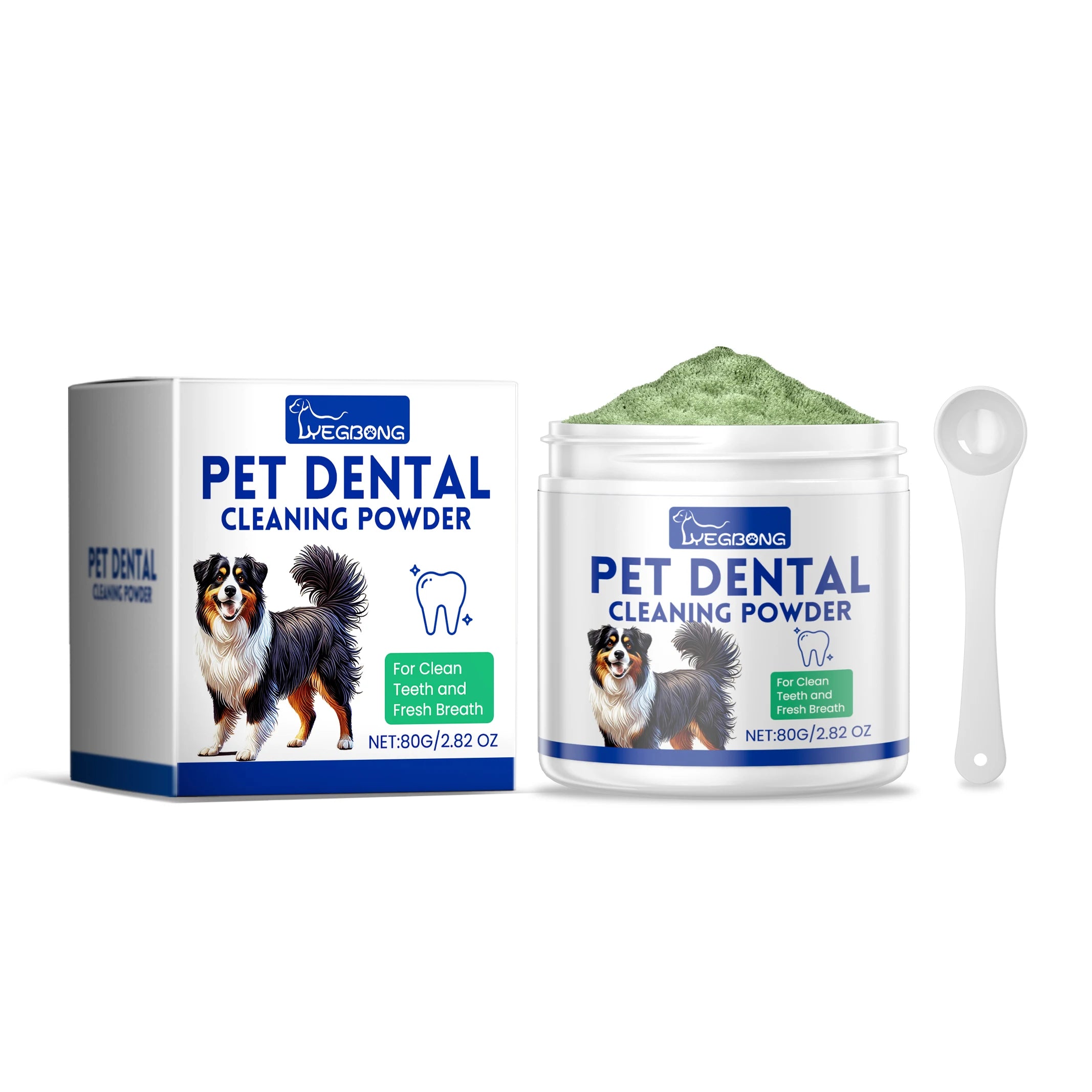 Yegbong 80g Dog Teeth Cleaning Powder Dental Whiten Tartar Eliminate Fresh Breath Pet Oral Hygiene Care Brighten Teeth Powder