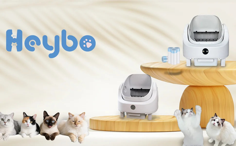 HEYBO PET Large Capacity Self Cleaning Cat Litter Box Safety App Control Odor Free Waste Bin Auto Smart Open Cat Litter Box