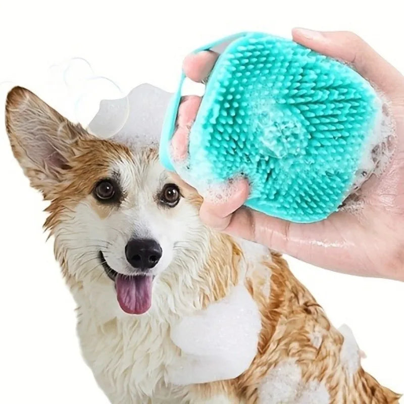 Silicone Pet Bath Brush with Shampoo Dispenser, Multifunctional Dog & Cat Grooming Brush for Shedding, Massage & Deep Cleaning