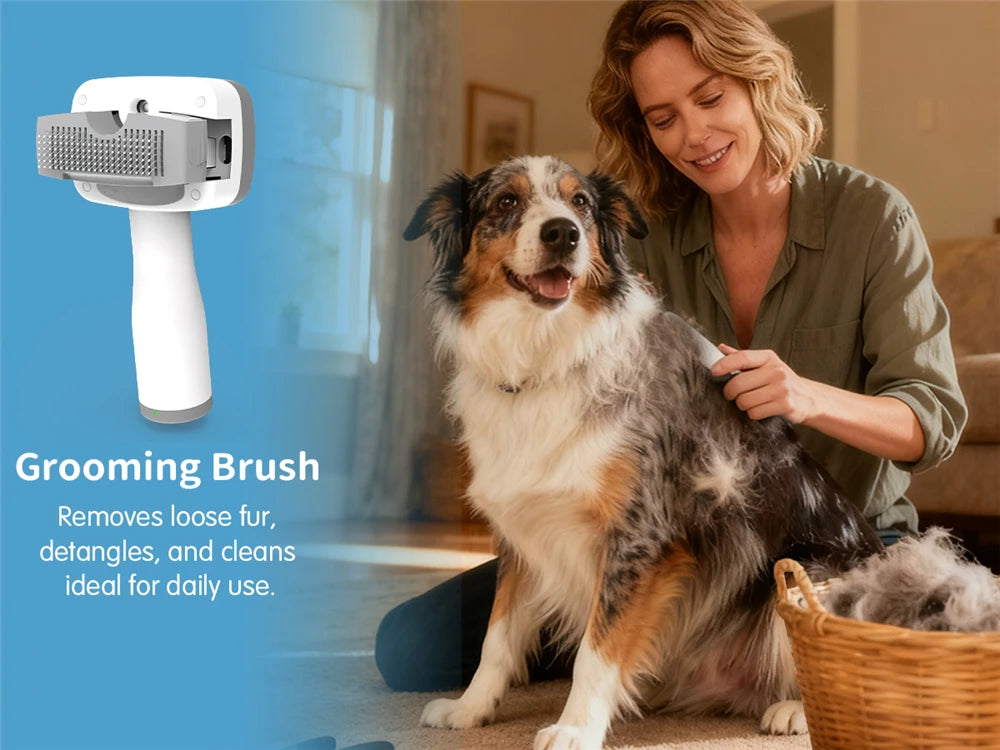 PAWIMOOD 3 in 1 Pet Steam Brush for Dogs Cats Spray Hair Removal Comb Self Cleaning 3 Swap Heads Grooming Dematting Deshedding