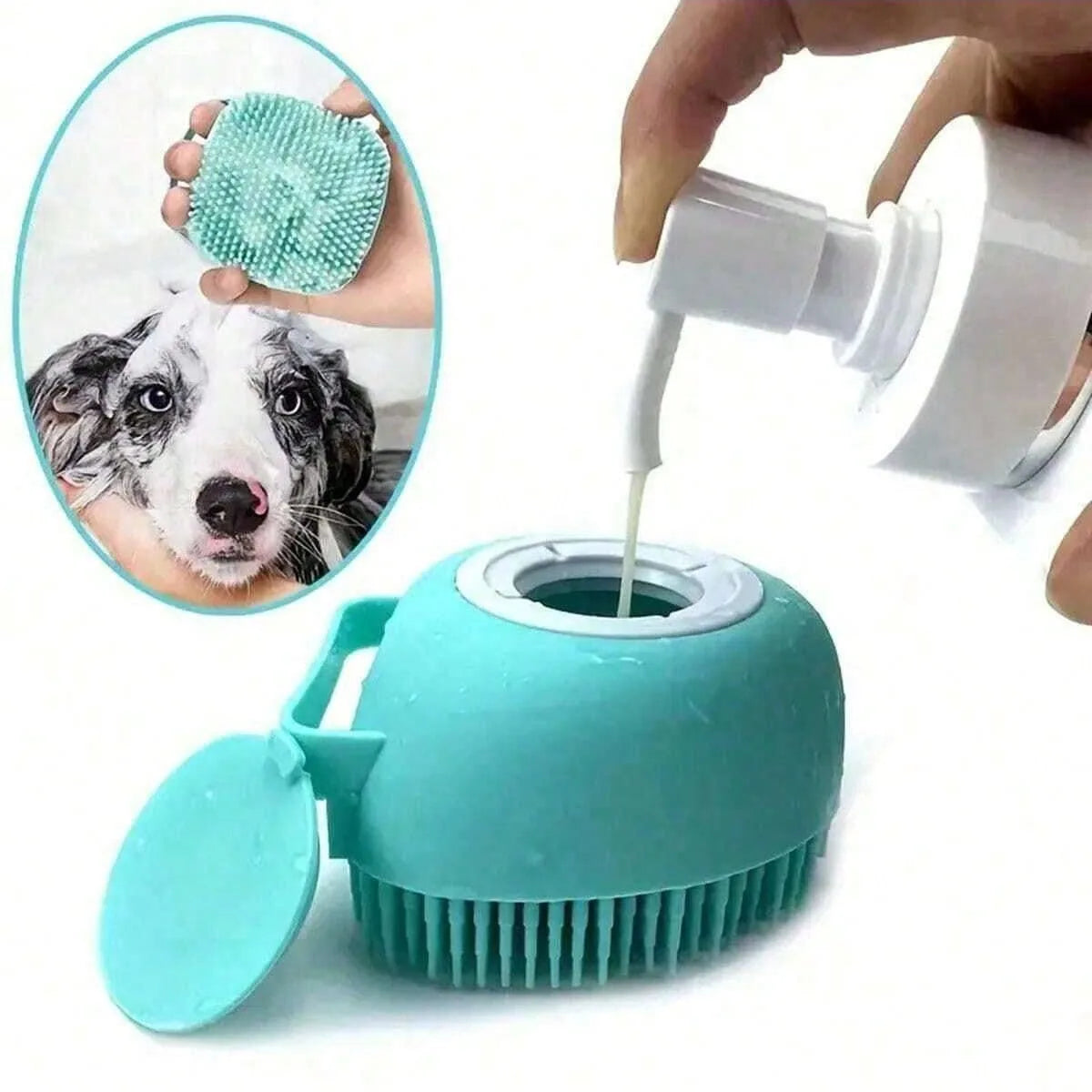 Silicone Pet Bath Brush with Shampoo Dispenser, Multifunctional Dog & Cat Grooming Brush for Shedding, Massage & Deep Cleaning