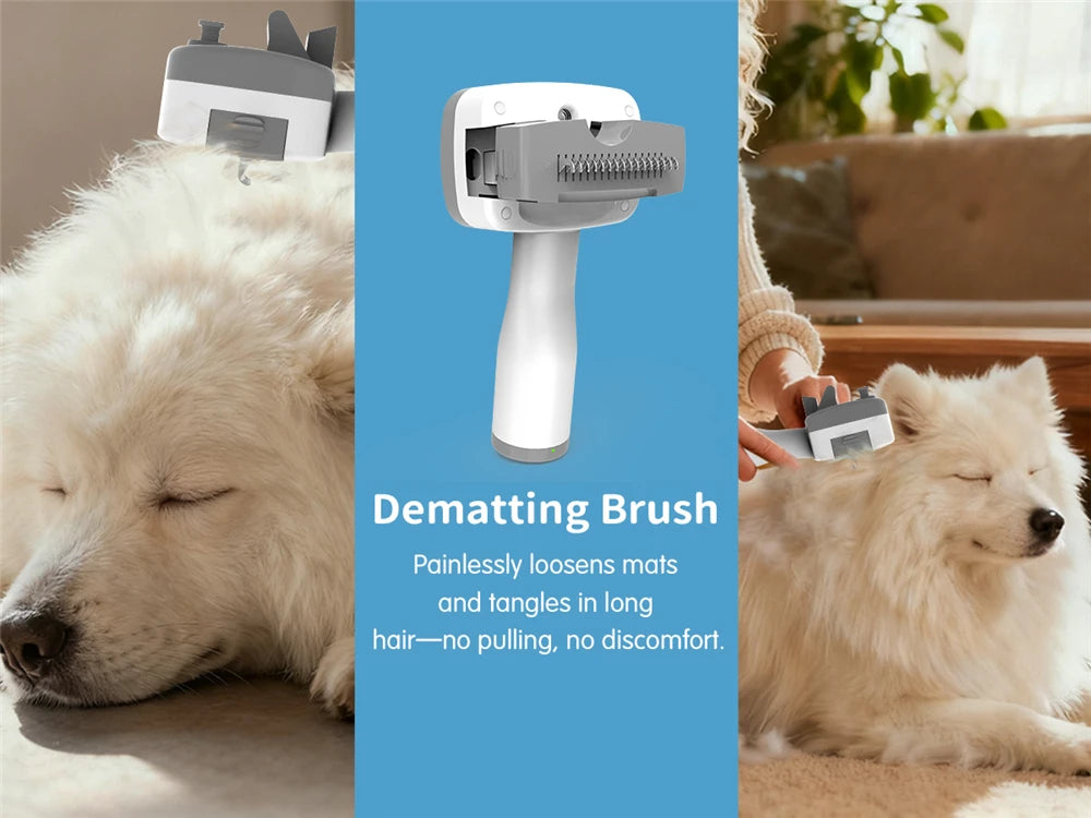 PAWIMOOD 3 in 1 Pet Steam Brush for Dogs Cats Spray Hair Removal Comb Self Cleaning 3 Swap Heads Grooming Dematting Deshedding