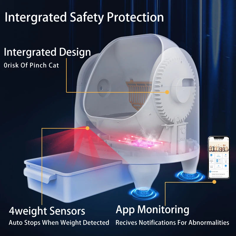 HEYBO PET Large Capacity Self Cleaning Cat Litter Box Safety App Control Odor Free Waste Bin Auto Smart Open Cat Litter Box