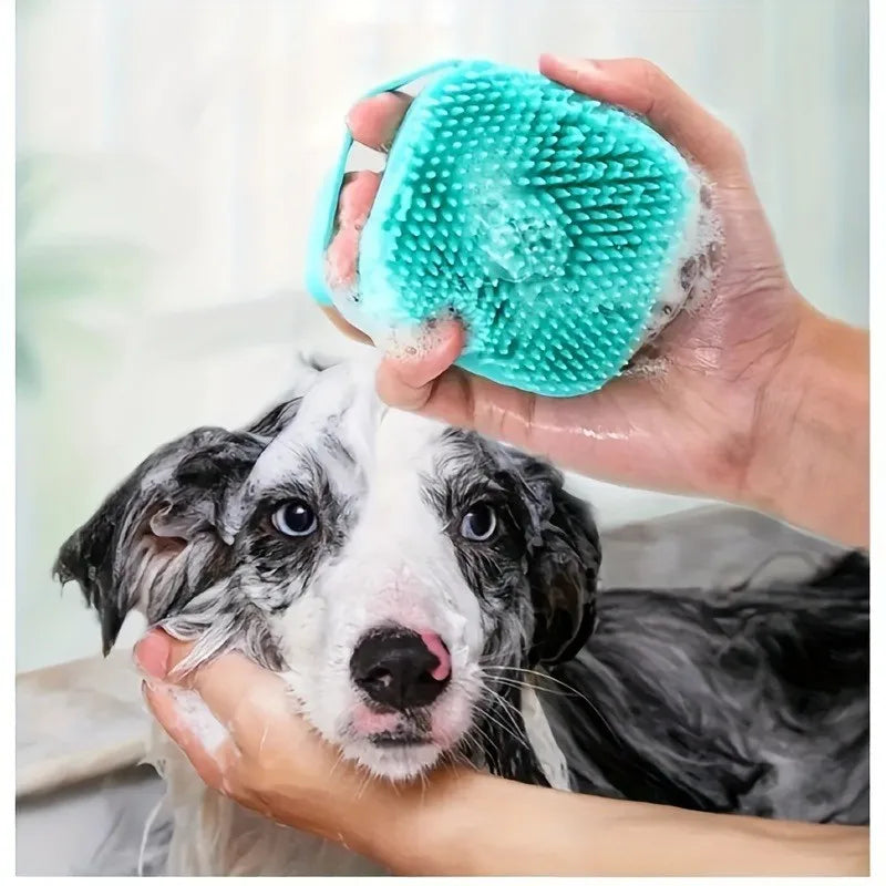 Silicone Pet Bath Brush with Shampoo Dispenser, Multifunctional Dog & Cat Grooming Brush for Shedding, Massage & Deep Cleaning
