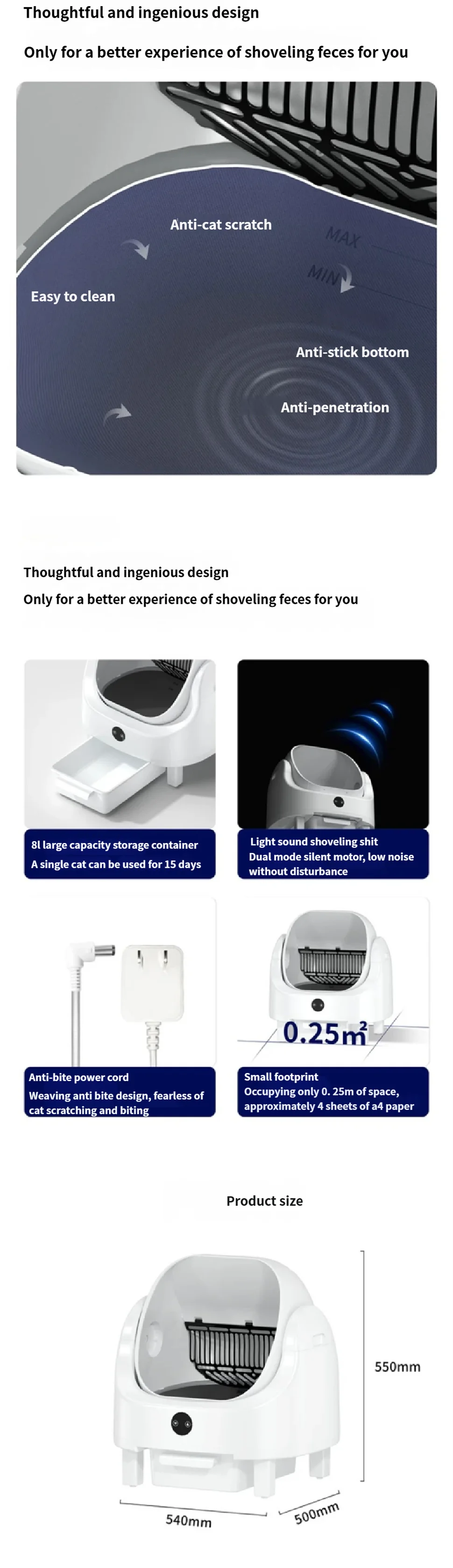 HEYBO PET Large Capacity Self Cleaning Cat Litter Box Safety App Control Odor Free Waste Bin Auto Smart Open Cat Litter Box