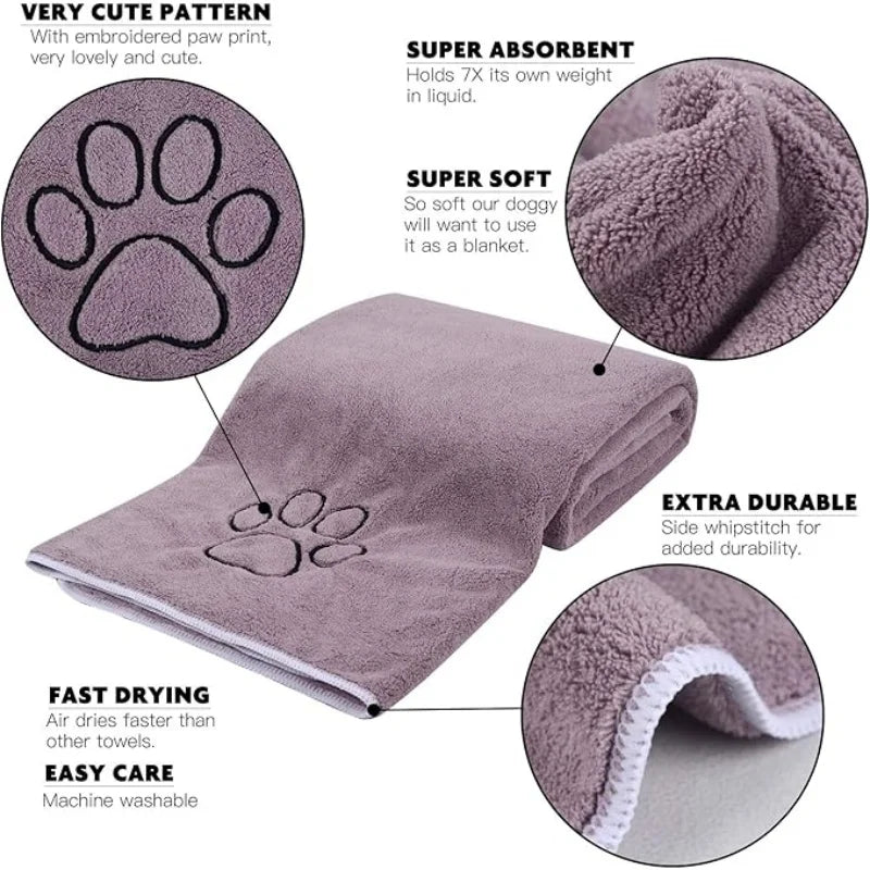 Pink Pet Bath Towel Made of Superfine Fiber, Highly Absorbent Fast-Drying Towel for Dogs Cats, Soft Comfortable Grooming Towel f