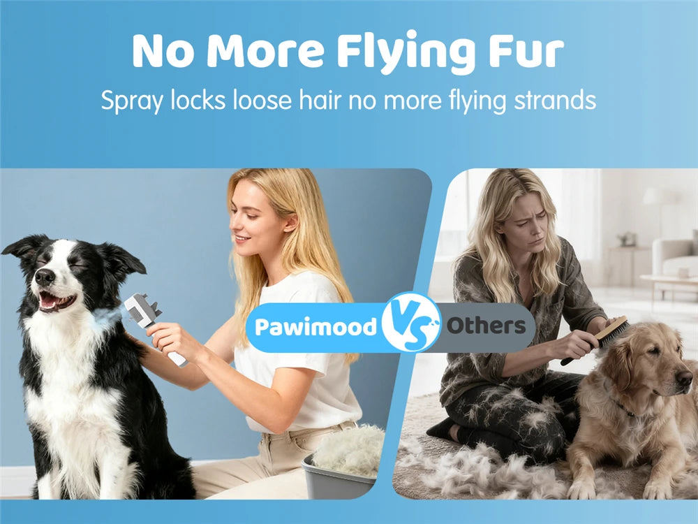 PAWIMOOD 3 in 1 Pet Steam Brush for Dogs Cats Spray Hair Removal Comb Self Cleaning 3 Swap Heads Grooming Dematting Deshedding