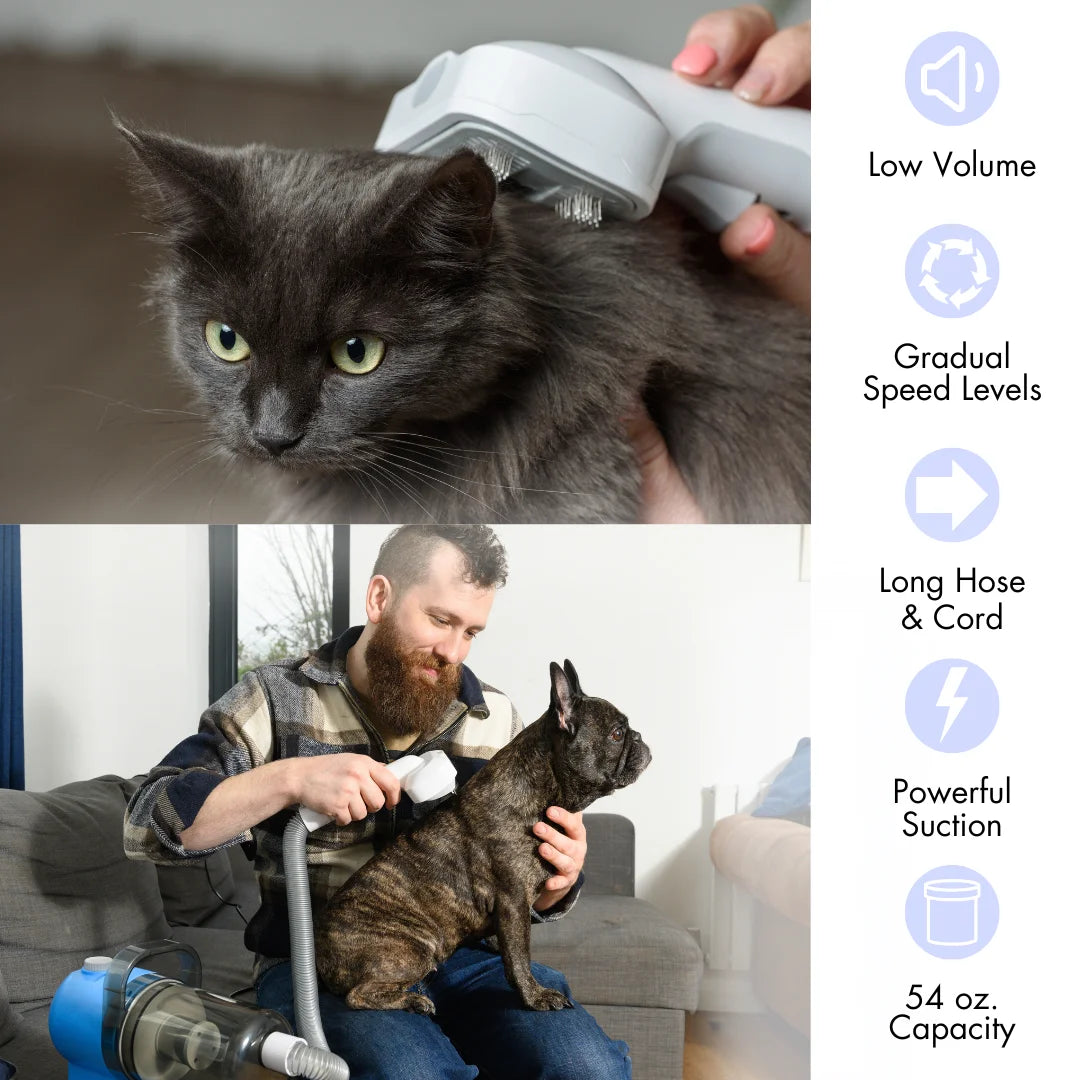 Grooming Kit for Dogs & Cats, with Vacuum, Removes up to 99% of Fur, Brushes, Clippers, for Shedding, Low noise, Adjustable Spee
