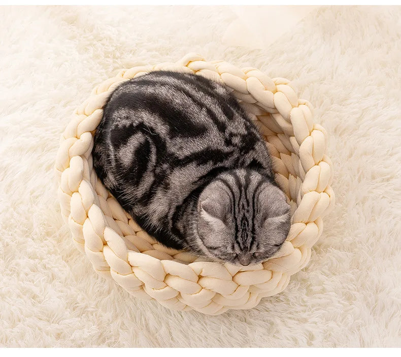 Handmade Knit Cat Beds, Mats, Warm, Soft, Small Dogs Kennel, Puppy, Kitten Cave, Sleeping Bag, Detachable, DIY Pet House