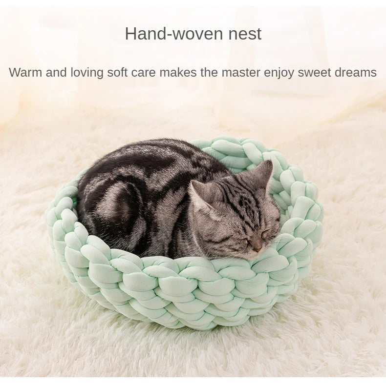 Handmade Knit Cat Beds, Mats, Warm, Soft, Small Dogs Kennel, Puppy, Kitten Cave, Sleeping Bag, Detachable, DIY Pet House