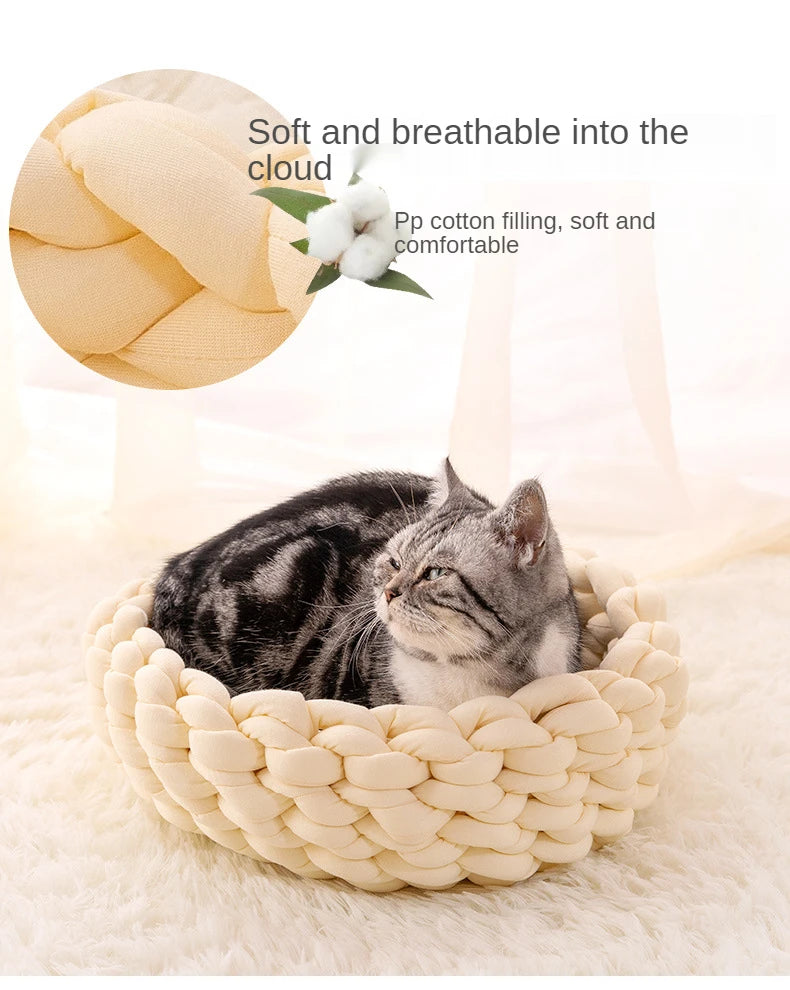 Handmade Knit Cat Beds, Mats, Warm, Soft, Small Dogs Kennel, Puppy, Kitten Cave, Sleeping Bag, Detachable, DIY Pet House