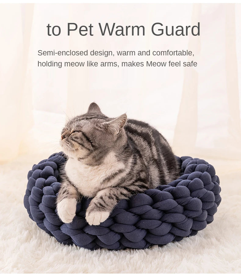 Handmade Knit Cat Beds, Mats, Warm, Soft, Small Dogs Kennel, Puppy, Kitten Cave, Sleeping Bag, Detachable, DIY Pet House