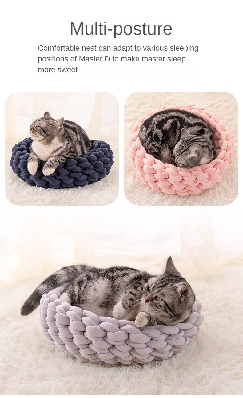 Handmade Knit Cat Beds, Mats, Warm, Soft, Small Dogs Kennel, Puppy, Kitten Cave, Sleeping Bag, Detachable, DIY Pet House