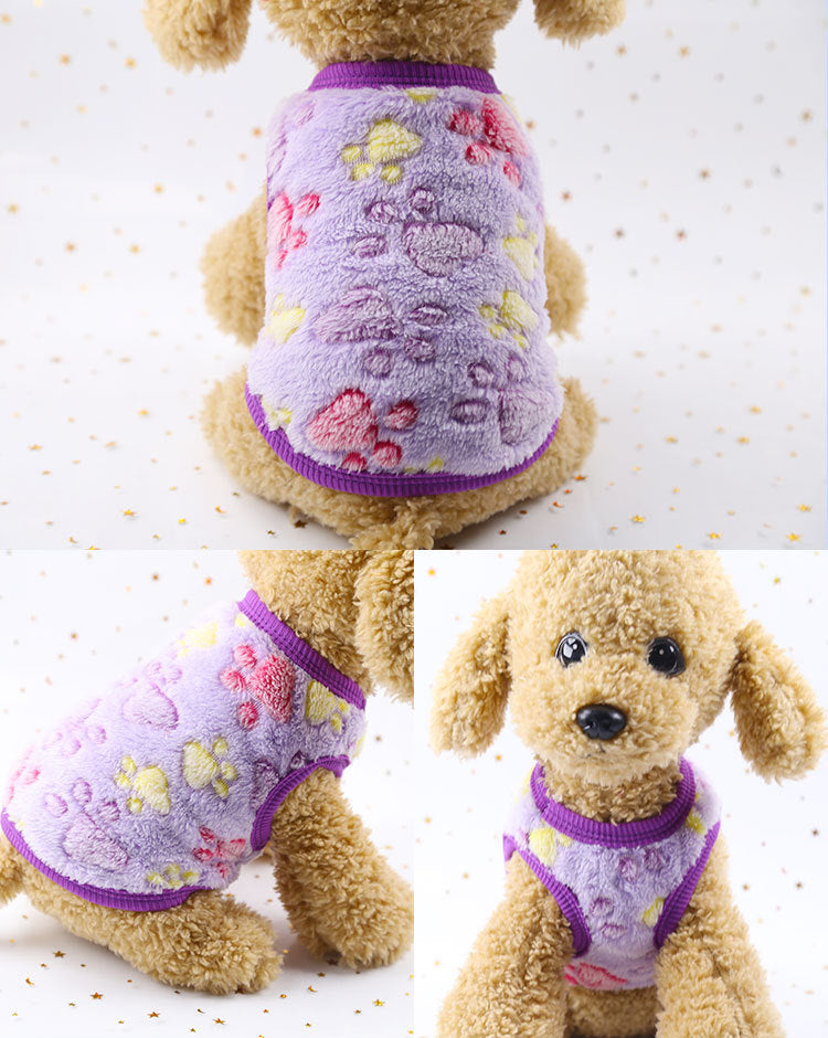 Manufacturer Customizes Cartoon Flannel Warm Teacup Dog Clothes, Small Dog, Cat, Teddy Clothes, Vest, Pet Supplies