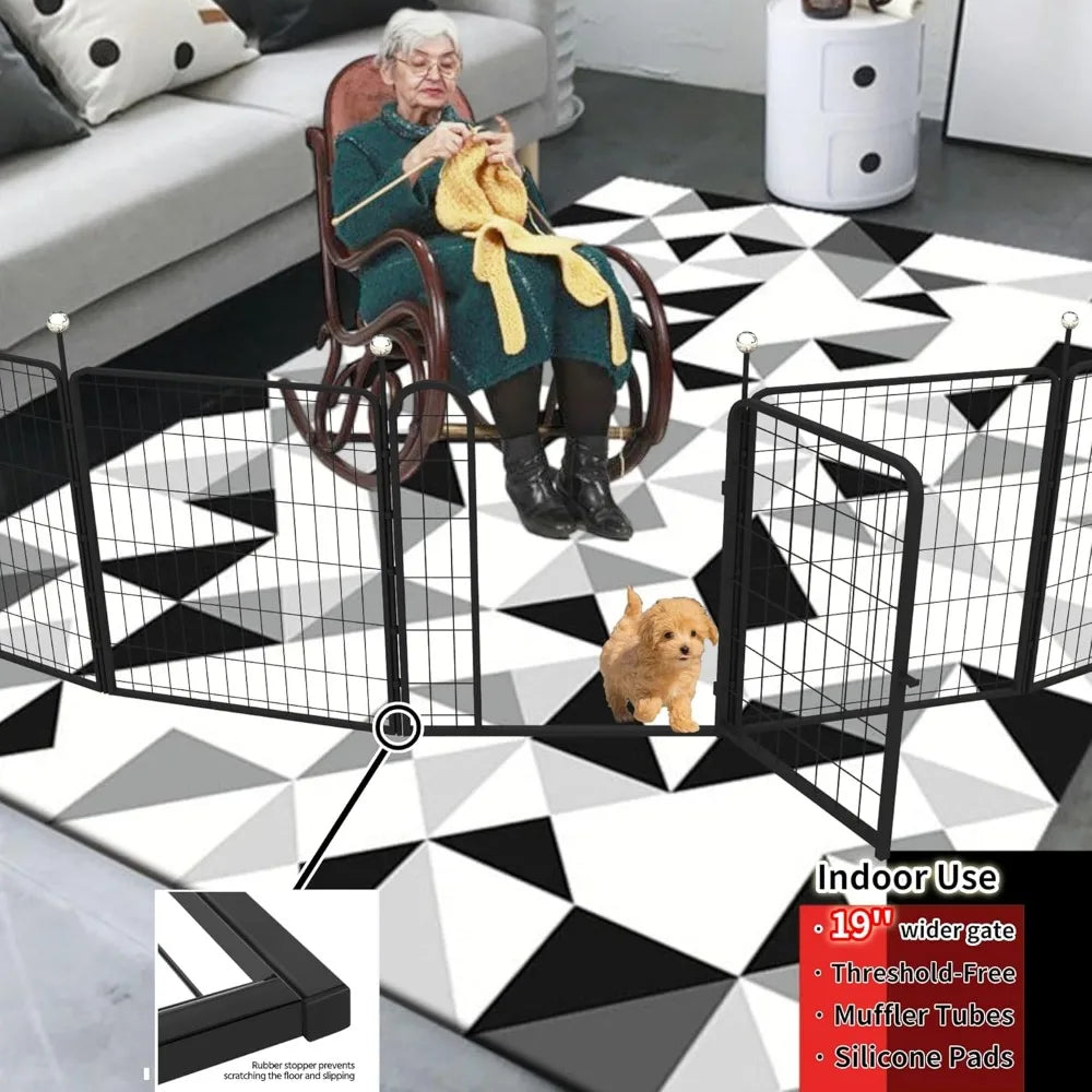 32'' Portable Dog Play Pen Indoor Outdoor, 12 Panel Metal Pet Fence with Easy Carry Straps for Medium Large Dogs