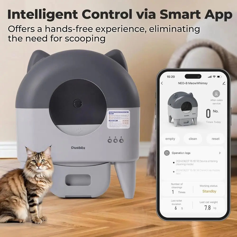 Extra Large Smart Self Cleaning Litter Box for Multiple Cats with Low Noise APP Control And Safety Sensors