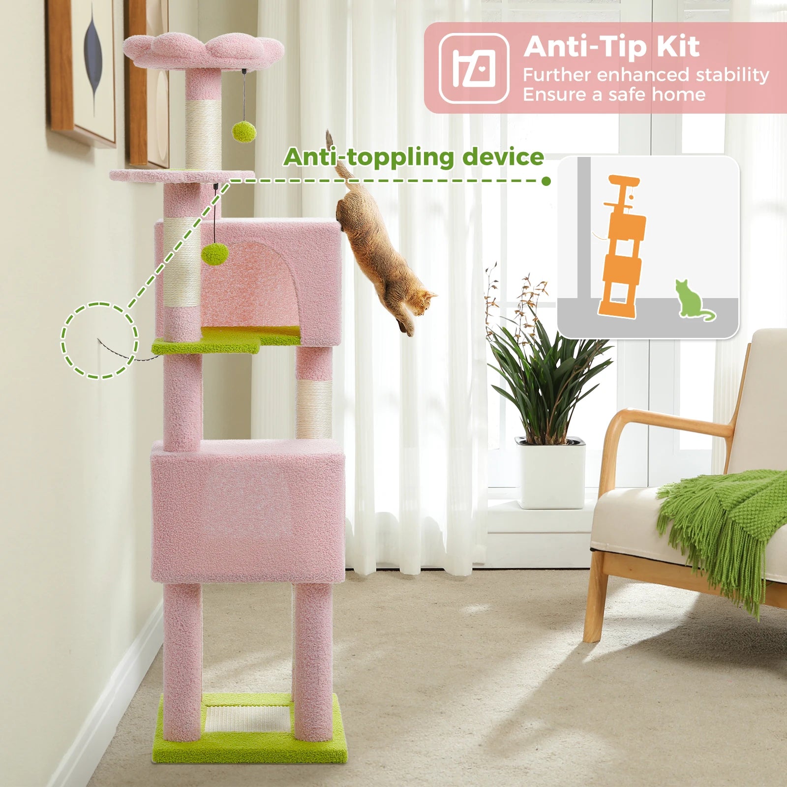 Multi-Level Cat Tree for Indoor Large Cat Tower with 2 Spacious Condos Scratching Posts Scratching Pad Cat Accessories Cat Toys