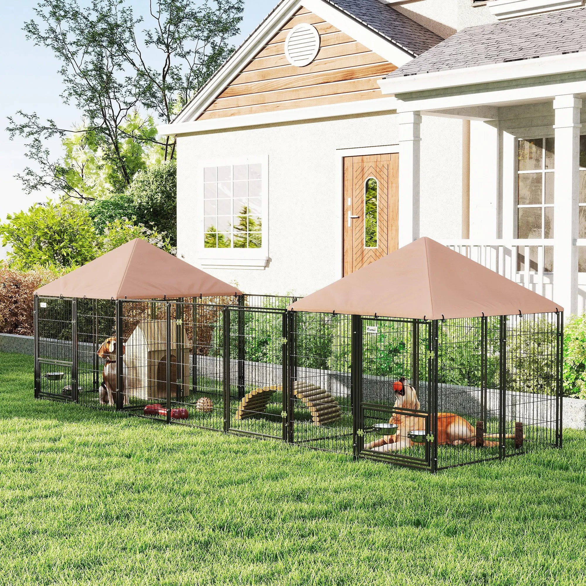 Dog Kennel Outdoor with Rotating & Adjustable Height Bowls